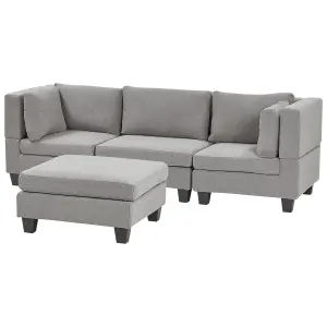 3-Seater Modular Fabric Sofa with Ottoman Light Grey UNSTAD