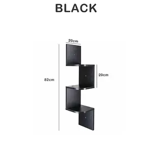 3 Tiers Wall Mount Corner DIY Wooden Shelf Floating - Black