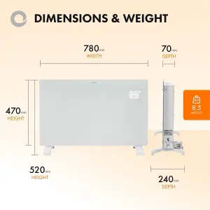 Devola Designer 2kW Smart Glass Panel Heater with Timer White -  DVPW2000WH