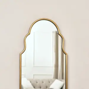 Melody Maison Tall Slim Gold Arch Wall Mirror 133cm x 38cm