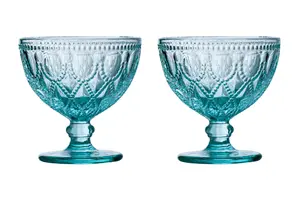 Maison by Premier Set Of Two Fleur Blue Glass Sundae Dishes