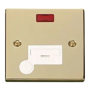 Polished Brass 13A Fused Connection Unit With Neon With Flex - White Trim - SE Home