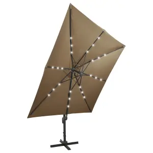 Berkfield Cantilever Umbrella with Pole and LED Lights Taupe 300 cm