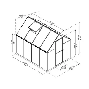 Mythos 6 Ft W x 4 Ft D Greenhouse Green / 208cm H x 185cm W x 247cm D