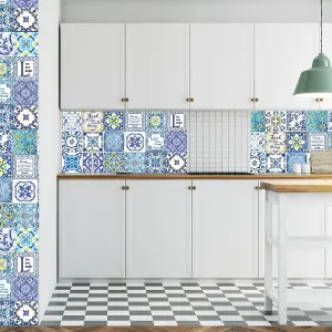 Walplus Lisbon Blue Vintage Combo Mix Tile Stickers