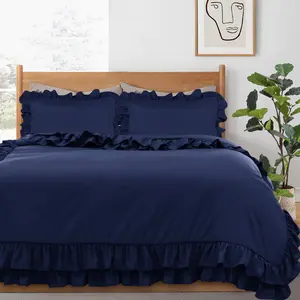 Amiela Microfiber Solid Colour Duvet Cover Set with Pillowcases Blue / Double + 2 Standard Pillowcases