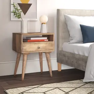 Emme 1 Drawer Solid Wood Bedside Table