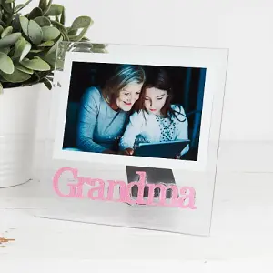 Pink Glitter Grandma Picture Frame in Transparent Glass with Bevelled Sides