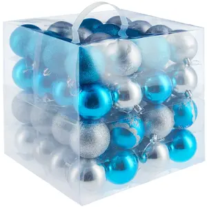 Christmas Baubles - 64-piece set in silver and blue - silver/blue