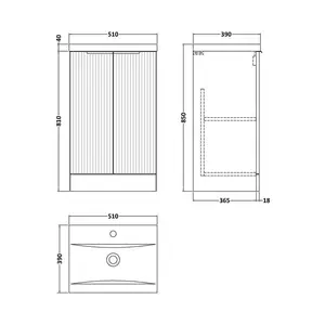 Fluted 500mm Free-standing Single Vanity Unit Satin Grey