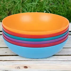 URBNLIVING 20cm Diameter 6 Pcs Multi Colour High Quality Deep Round Reusable Solid Colour Plastic Dinner & Picnic Plates