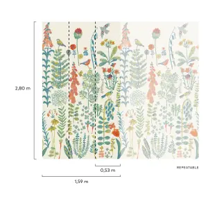 Grandeco Spring Meadow Flower Painted Sprig 3 panel repeatable wallpaper Mural, 2.8 x 1.59m, Neutral