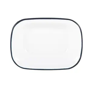 Argon Tableware - White Enamel Pie Dish - 20cm - Navy