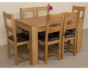 Kuba 125 x 80 cm Chunky Oak Small Dining Table and 6 Chairs Dining Set with Lincoln Chairs