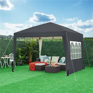 Yaheetech 3mx3m Dark Grey Fabric Pop Up Canopy Tent w/ Sidewalls