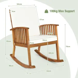 Costway Patio Rocking Chair Garden Backyard Acacia Wood Rocker with Seat & Back Cushions