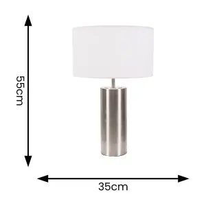 ValueLights Lexy Brushed Chrome Touch Table Lamp with White Drum Shade