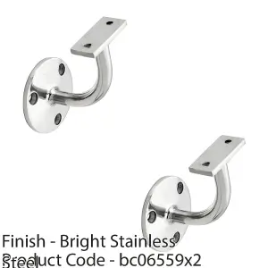 2 PACK - Heavy Duty Stair Handrail Bannister Bracket Arm - Bright Steel 85mm Proj Holder