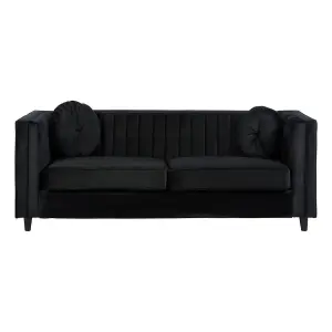 Interiors by Premier Farah Three Seater Black Velvet Sofa