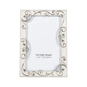 Traditional Ornate Pearl White Epoxy Picture Frame with Thin Wire Floral Decor