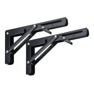 Highdecora Folding Shelf Brackets, 2 Pcs Heavy Duty Foldable Shelf Brackets Metal Wall Mounted Foldable (Black, 10 inch)