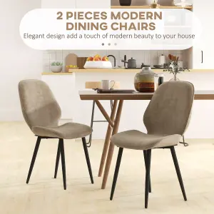 HOMCOM Dining Chairs Set of 2 Upholstered Kitchen Chairs w/ Metal Legs Brown