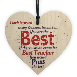 Red Ocean Thank You Teacher Teaching Assistant Gift Wooden Heart Leaving School Nursery Goodbye Present