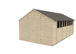 Forest Garden Overlap 20x10 ft Apex Wooden 2 door Shed with floor & 8 windows