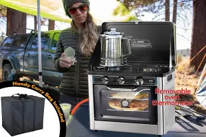 NJ CO-01 Portable Camping 2in1 Gas Oven and Stove 2 Burners for Outdoor