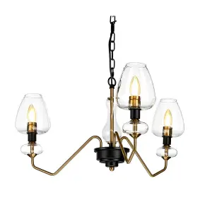 3 Bulb Pendant Ceiling Light Fitting Aged Brass Finish Charcoal Black Paint LED E14 40W