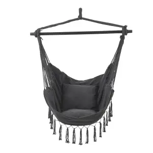 Dark Grey Garden Hanging Canvas Hammock Swing Chair with Cozy Seat & Back Cushion Out/Indoor