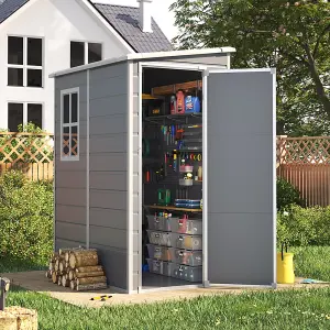 5 x 4 ft Pent Plastic Shed Garden Storage Shed with Window and Door,Grey