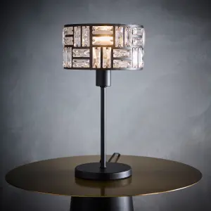 Bronx Black Modern Table Lamp With Acrylic Glass Drum Shade