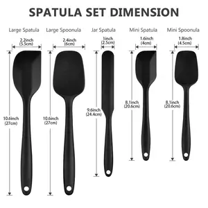 Food Grade Silicone Spatulas Spoons Set Kitchen Utensils For Baking, Cooking, And Mixing High Heat Resistant Rubber Spatula, Non Stick Dishwasher Safe BPA-Free Multicolor Black