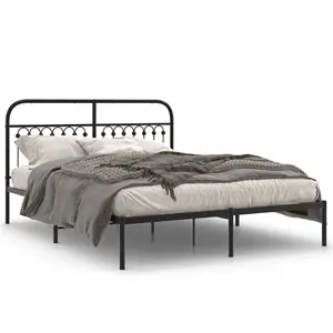 Berkfield Metal Bed Frame without Mattress with Headboard Black 150x200cm