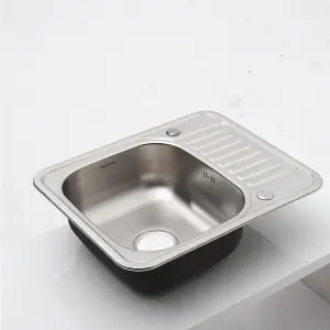 Single Bowl Large Inset Stainless Steel Catering Kitchen Sink with Drainer for Kitchen Bar 580mm x 480mm