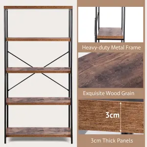 Costway 5-Tier Bookshelf Industrial Wood Bookcase Freestanding Display Rack Organizer