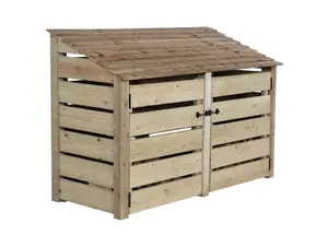 Slatted wooden log store with door W-187cm, H-126cm, D-88cm - natural (light green) finish