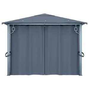 Berkfield Gazebo with Curtain&LED String Lights 4x3 m Anthracite Aluminium