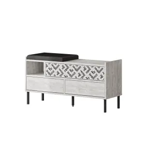 Decortie Heaton Shoe Bench Ancient White w/ Fabric Cushion Seat 3-door Storage Cabinet 111(W)x37(D)x56.5(H)cm Metal Legs Hallway