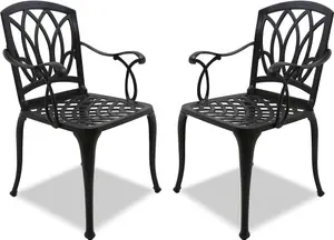 Centurion Supports Positano 2-Large Garden and Patio Bistro Chairs with Armrests in Cast Aluminium Black