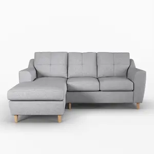 Baxter Fabric L Shaped 3 Seater Corner Sofa With Chaise Silver Left Hand Facing