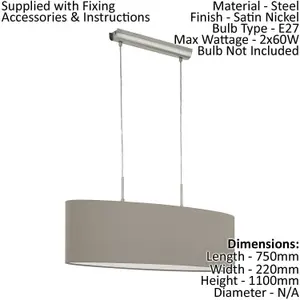 Ceiling Pendant Light & 2x Matching Wall Lights Satin Nickel Taupe Fabric Linear