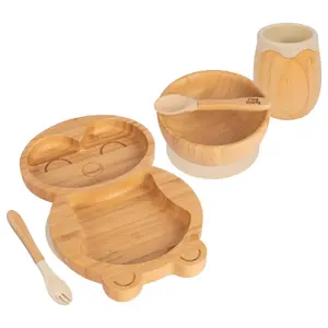 5pc Bamboo Penguin Baby Weaning Set - Beige