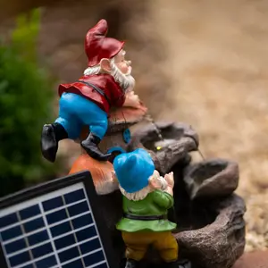 Solar Rock Fall Gnomes Cascading Water Feature With Battery Backup and Lights 41cm