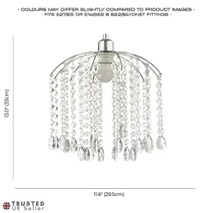 Waterfall Pendant Lamp Shade with Clear Acrylic Droplets and Chrome Metal Frame