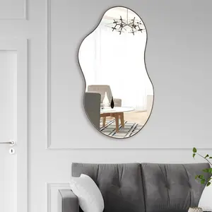 Asymmetrical Metal Framed Wall Accent Mirror Brown / 109.2cm H x 55.1cm W