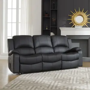 Glendale 201cm Wide 3 Seat Black Bonded Leather Electrically Operated 3 Seat Recliner Sofa