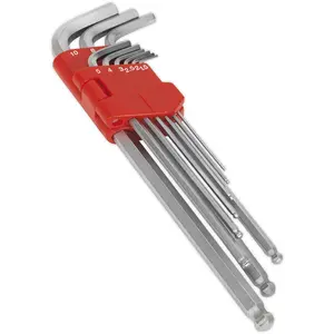 9 Piece Extra-Long Ball-End Hex Key Set - 92 - 230mm Length - 1.5 to 10mm Size