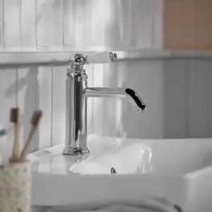 GoodHome Etel Medium Chrome effect Round Basin Mono mixer Tap